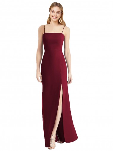 Bordeaux Trompette Bretelles spaghetti Mousseline Longue Robes demoiselle d'honneur Prix Réduit