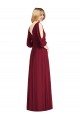 Bordeaux Trompette Col V Mousseline Longue Robes demoiselle d'honneur Prix Réduit
