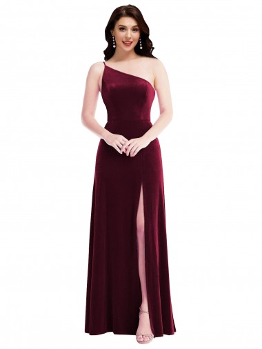 Bordeaux Trompette Velours Stretch Longue Robes demoiselle d'honneur / Robes de bal Prix Réduit