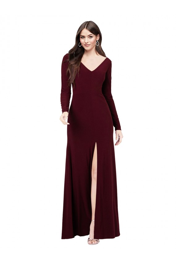 Bordeaux foncé Fourreau Col V Spandex Longue Robes demoiselle d'honneur / Robes de bal Prix Réduit