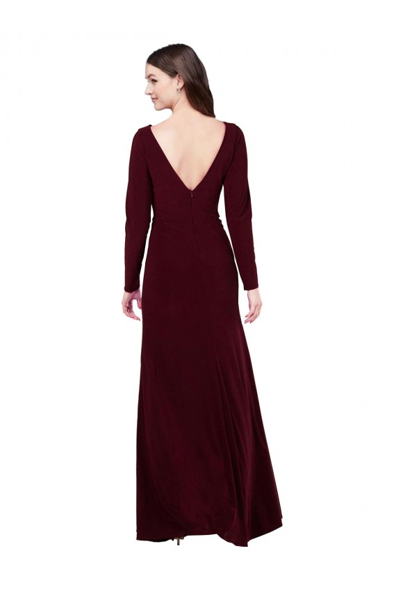 Bordeaux foncé Fourreau Col V Spandex Longue Robes demoiselle d'honneur / Robes de bal Prix Réduit