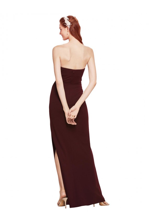 Bordeaux foncé Fourreau Sans bretelle Crêpe Stretch Longue Formelles Robes demoiselle d'honneur / Robes de soirée / Robes de bal Prix Réduit