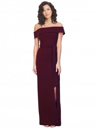 Bordeaux foncé Fourreau Épaule Dénudée Col Carré Crêpe Stretch Longue Formelles Robes demoiselle d'honneur / Robes de soirée / Robes de bal Prix Réduit