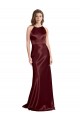 Bordeaux foncé Trapèze Bretelles spaghetti Col V Satiné Stretch Longue Formelles Robes demoiselle d'honneur / Robes de soirée / Robes de bal Prix Réduit