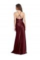 Bordeaux foncé Trapèze Bretelles spaghetti Col V Satiné Stretch Longue Formelles Robes demoiselle d'honneur / Robes de soirée / Robes de bal Prix Réduit