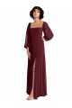 Bordeaux foncé Trapèze Col Carré Mousseline Longue Robes demoiselle d'honneur Prix Réduit