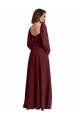 Bordeaux foncé Trapèze Col Carré Mousseline Longue Robes demoiselle d'honneur Prix Réduit