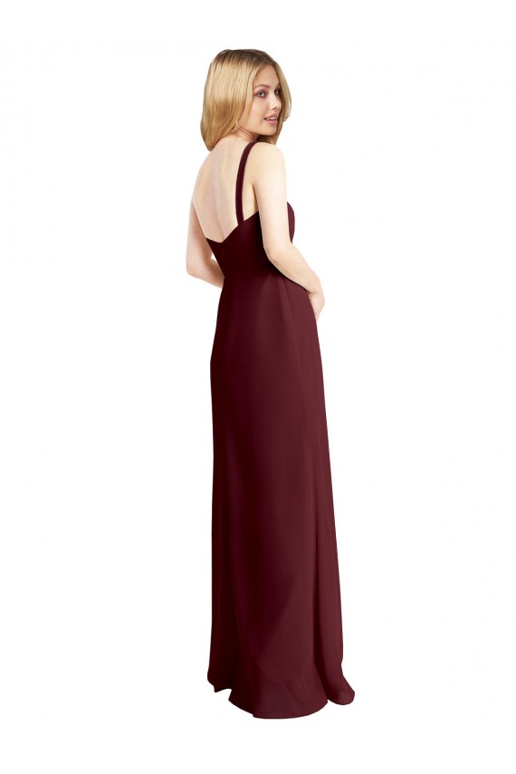 Bordeaux foncé Trapèze Col Carré Mousseline Longue Robes demoiselle d'honneur Prix Réduit