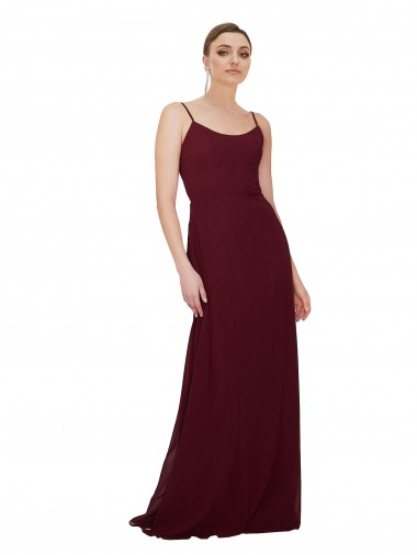 Bordeaux foncé Trapèze Scoop Mousseline Longue Robes demoiselle d'honneur Prix Réduit