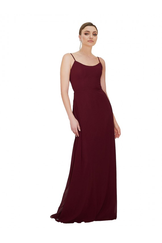 Bordeaux foncé Trapèze Scoop Mousseline Longue Robes demoiselle d'honneur Prix Réduit
