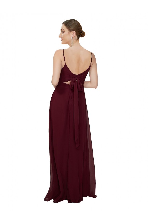 Bordeaux foncé Trapèze Scoop Mousseline Longue Robes demoiselle d'honneur Prix Réduit