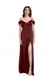 Bordeaux foncé Trapèze Épaule Dénudée Col V Satiné Stretch Longue Formelles Robes demoiselle d'honneur / Robes de soirée / Robes de bal Prix Réduit