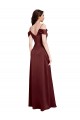 Bordeaux foncé Trapèze Épaule Dénudée Col V Satiné Stretch Longue Formelles Robes demoiselle d'honneur / Robes de soirée / Robes de bal Prix Réduit