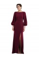 Bordeaux foncé Trompette Bateau Crêpe Stretch Longue Formelles Robes demoiselle d'honneur / Robes de soirée / Robes de bal Prix Réduit