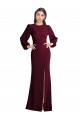 Bordeaux foncé Trompette Bateau Crêpe Stretch Longue Formelles Robes demoiselle d'honneur / Robes de soirée / Robes de bal Prix Réduit