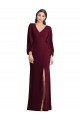 Bordeaux foncé Trompette Col V Crêpe Stretch Longue Robes demoiselle d'honneur / Robes de bal Prix Réduit