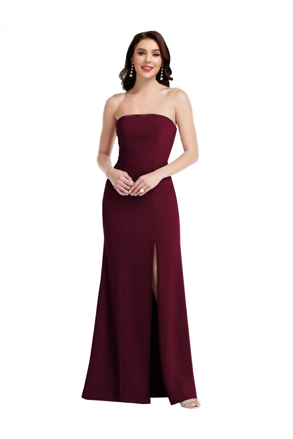 Bordeaux foncé Trompette Sans bretelle Crêpe Stretch Longue Robes demoiselle d'honneur / Robes de bal Prix Réduit