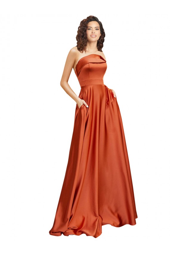 Burnt Trapèze Col rond Balayage train Satiné Soyeux Longue Formelles Robes demoiselle d'honneur / Robes de soirée / Robes de bal Prix Réduit