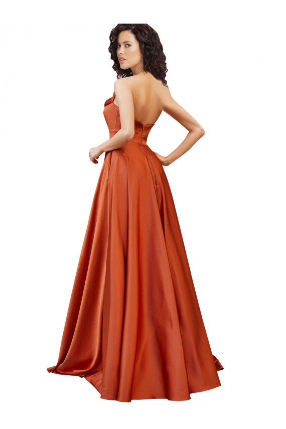 Burnt Trapèze Col rond Balayage train Satiné Soyeux Longue Formelles Robes demoiselle d'honneur / Robes de soirée / Robes de bal Prix Réduit