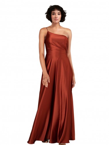 Burnt Trapèze Satiné Soyeux Longue Formelles Robes demoiselle d'honneur / Robes de soirée / Robes de bal Prix Réduit