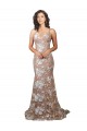 Champagne Sirène Col V Balayage train Dentelle Robes de mariée Prix Réduit