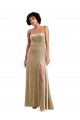 Champagne Trapèze Col Carré Velours Stretch Longue Formelles Robes demoiselle d'honneur / Robes de soirée / Robes de bal Prix Réduit