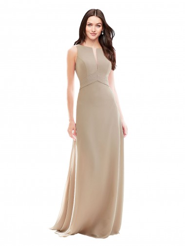 Champagne Trapèze Col Haut Mousseline Longue Robes demoiselle d'honneur Prix Réduit