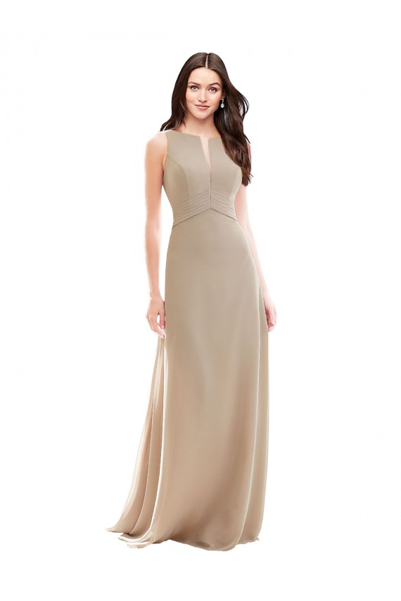 Champagne Trapèze Col Haut Mousseline Longue Robes demoiselle d'honneur Prix Réduit
