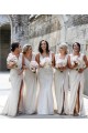 Champagne Trapèze Col V Mousseline Longue Robes demoiselle d'honneur Prix Réduit