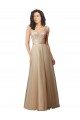 Champagne Trapèze Col V Tulle Dentelle Longue Robes demoiselle d'honneur Prix Réduit