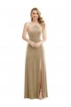 Champagne Trapèze Licou Col Haut Velours Stretch Longue Robes demoiselle d'honneur / Robes de bal Prix Réduit