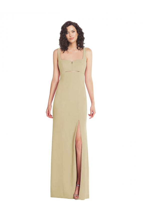 Champagne Trompette Col Carré Crêpe Stretch Longue Formelles Robes demoiselle d'honneur / Robes de soirée / Robes de bal Prix Réduit