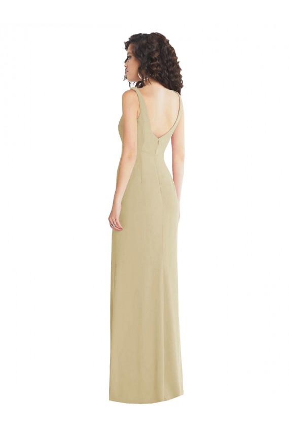 Champagne Trompette Col Carré Crêpe Stretch Longue Formelles Robes demoiselle d'honneur / Robes de soirée / Robes de bal Prix Réduit