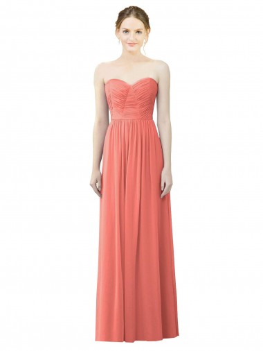 Corail Trapèze Sans bretelle Mousseline Longue Robes demoiselle d'honneur Prix Réduit