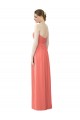 Corail Trapèze Sans bretelle Mousseline Longue Robes demoiselle d'honneur Prix Réduit