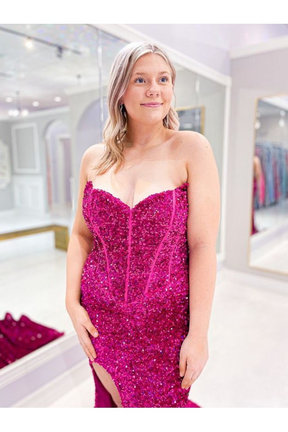 Couleur affichée Fourreau Balayage train Paillettes Velours Longue Robes de bal Prix Réduit