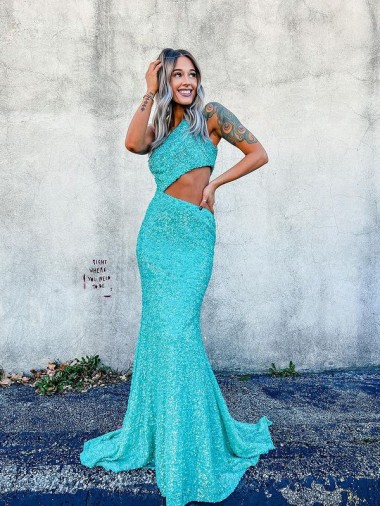 Couleur affichée Sirène Balayage train Paillettes Velours Longue Robes de bal Prix Réduit