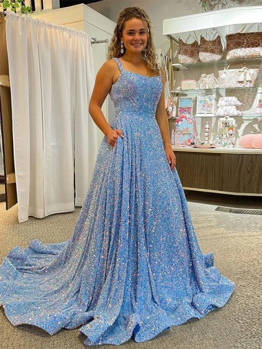 Couleur affichée Trapèze Scoop Traîne moyenne Paillettes Velours Longue Robes de bal Prix Réduit
