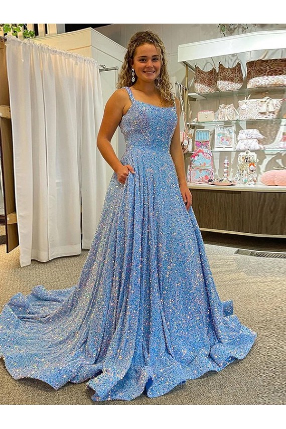 Couleur affichée Trapèze Scoop Traîne moyenne Paillettes Velours Longue Robes de bal Prix Réduit