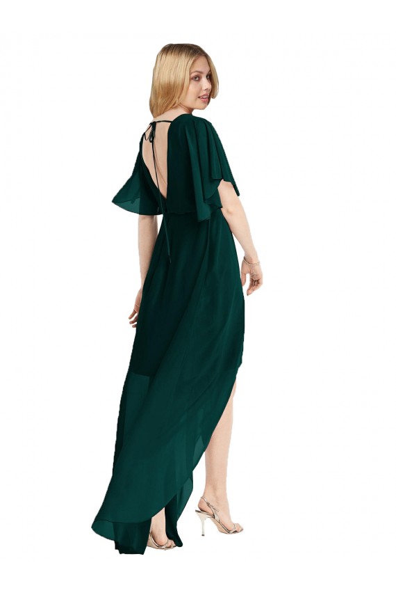 Evergreen Trapèze Col rond Mousseline Longue Asymétrique Robes demoiselle d'honneur Prix Réduit