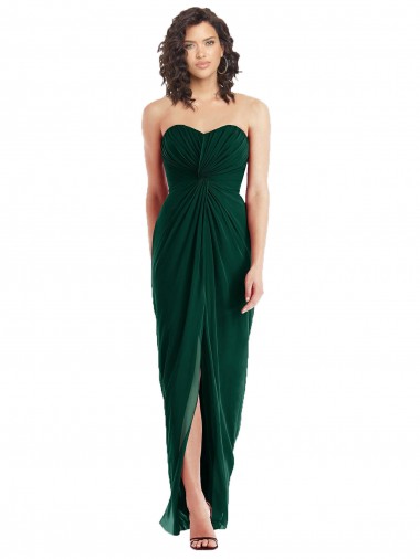 Evergreen Trapèze Sans bretelle Mousseline Longue Robes demoiselle d'honneur Prix Réduit