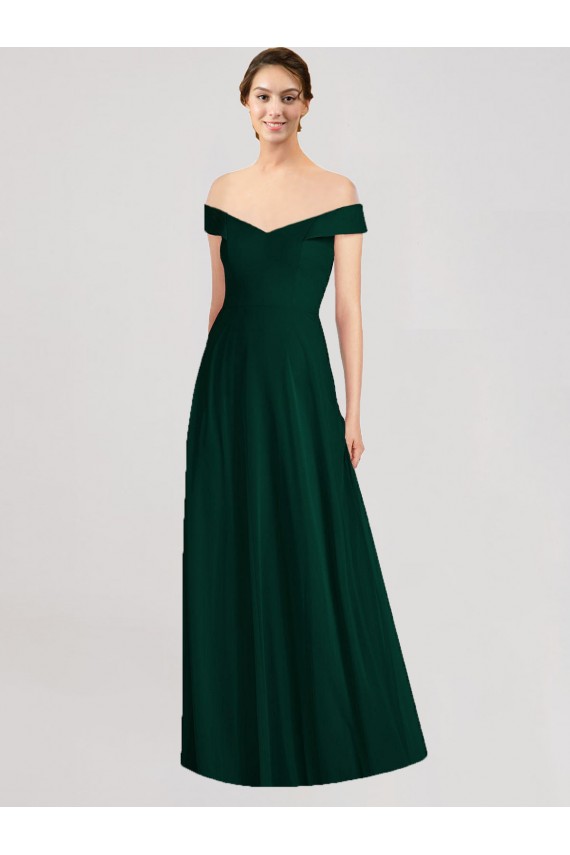 Evergreen Trapèze Épaule Dénudée Col V Mousseline Longue Robes demoiselle d'honneur Prix Réduit
