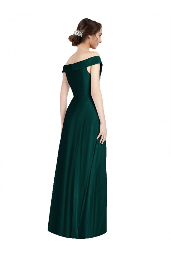 Evergreen Trapèze Épaule Dénudée Col V Mousseline Longue Robes demoiselle d'honneur Prix Réduit