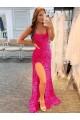 Fourreau Bretelles spaghetti Balayage train Paillettes Velours Longue Robes de bal Prix Réduit