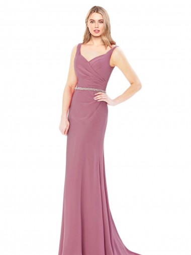 Fourreau Col Haut Mousseline Longue Robes demoiselle d'honneur / Robes de bal Prix Réduit