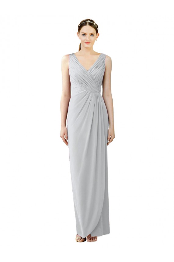 Fourreau Col V Mousseline Longue Robes demoiselle d'honneur Prix Réduit