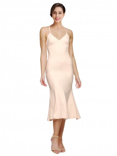 Fourreau Col V midi Crêpe Stretch Courte Robes demoiselle d'honneur / Robes de bal / Robes de cocktail Prix Réduit