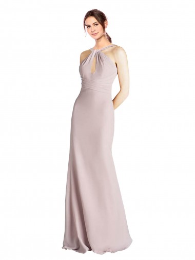 Fourreau Licou Col Haut Mousseline Longue Robes demoiselle d'honneur Prix Réduit