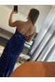 Fourreau Sans bretelle Balayage train Paillettes Velours Longue Robes de bal Prix Réduit