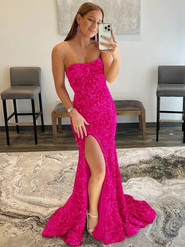 Fourreau Sans bretelle Balayage train Paillettes Velours Longue Robes de bal Prix Réduit